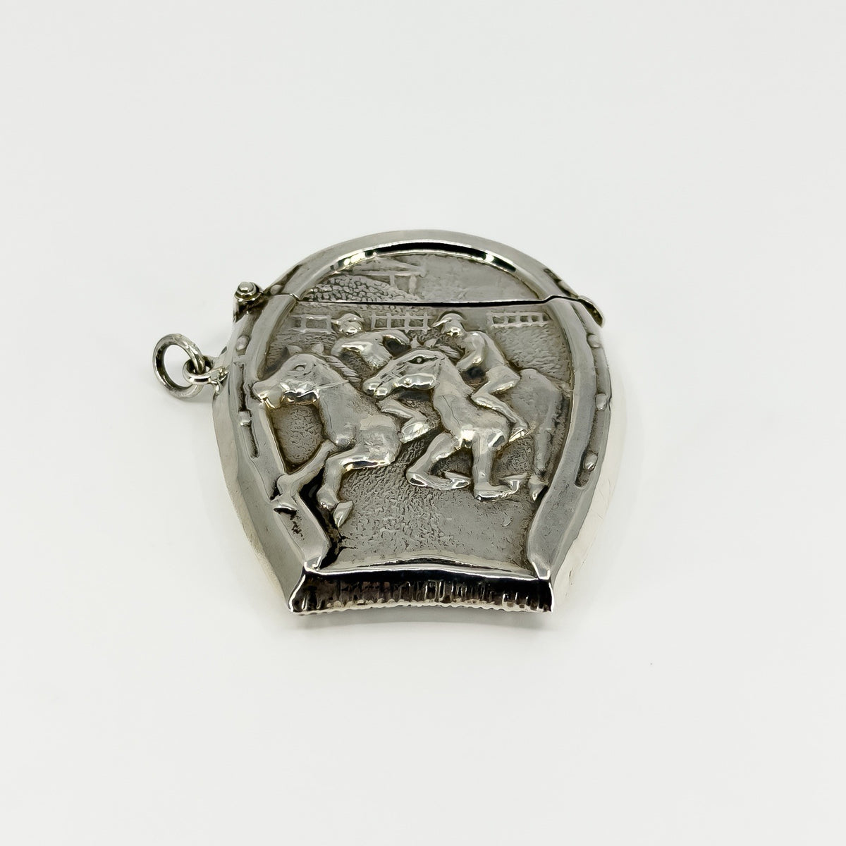Huge Oversized Chunky Vintage Sterling Silver Equestrain Locket / Vesta Case