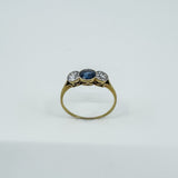 Vintage 18ct Gold 1.10ct Diamond & Sapphire Trilogy Ring 750 Size P