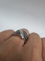 Sterling Silver Blue & White Diamond Eternity Band Ring Size L
