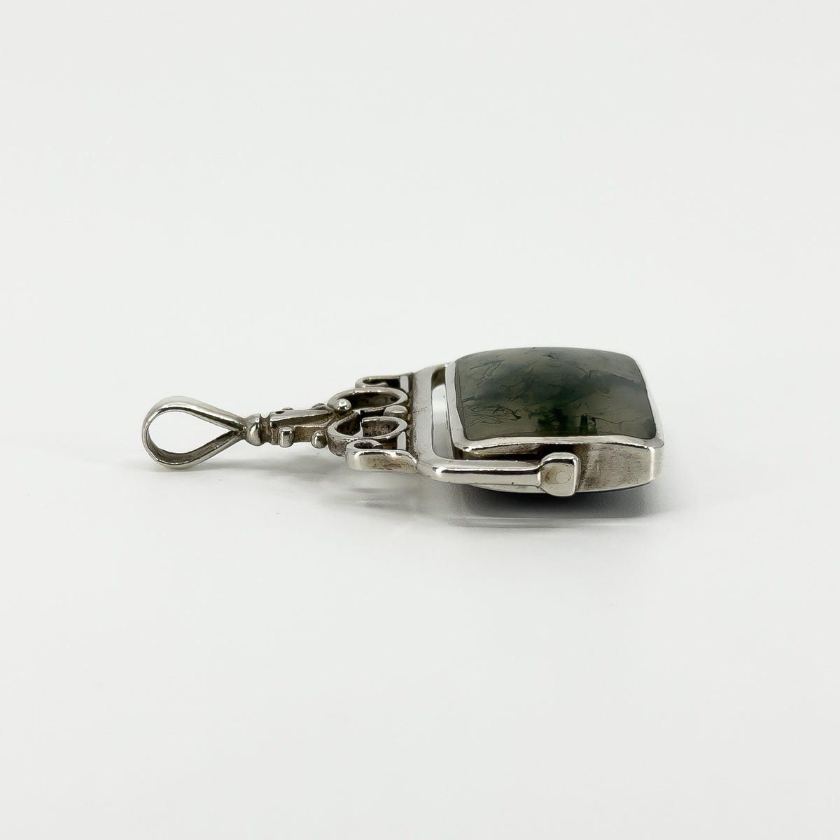 Large Vintage Green Moss Agate & Black Onyx Fob 925 by David Scott Walker