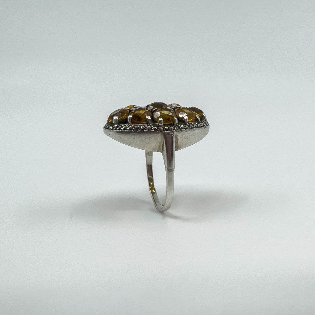 Huge Chunky Sterling Silver 4.50ct Citrine & Marcasite Cocktail Ring Size O - P