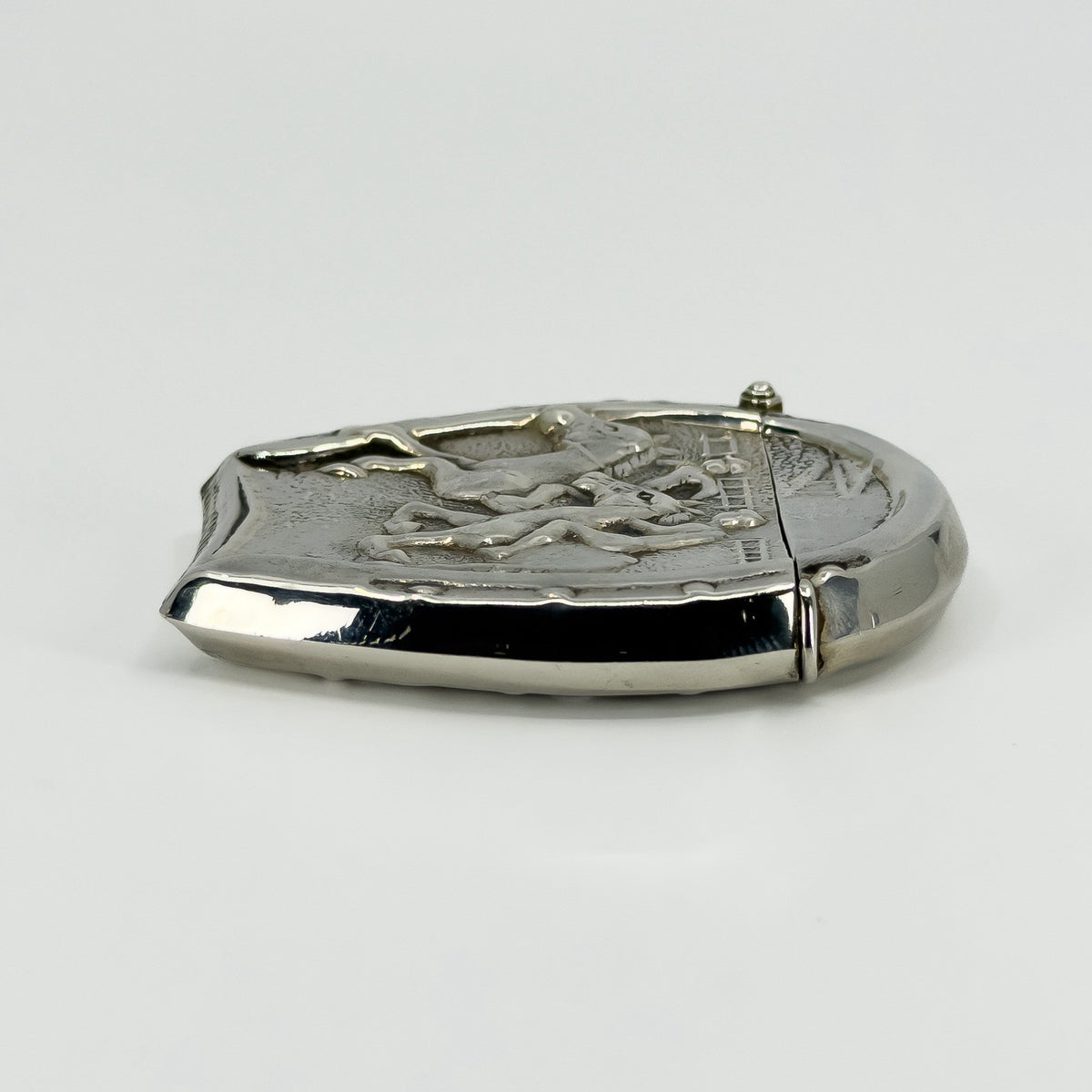 Huge Oversized Chunky Vintage Sterling Silver Equestrain Locket / Vesta Case