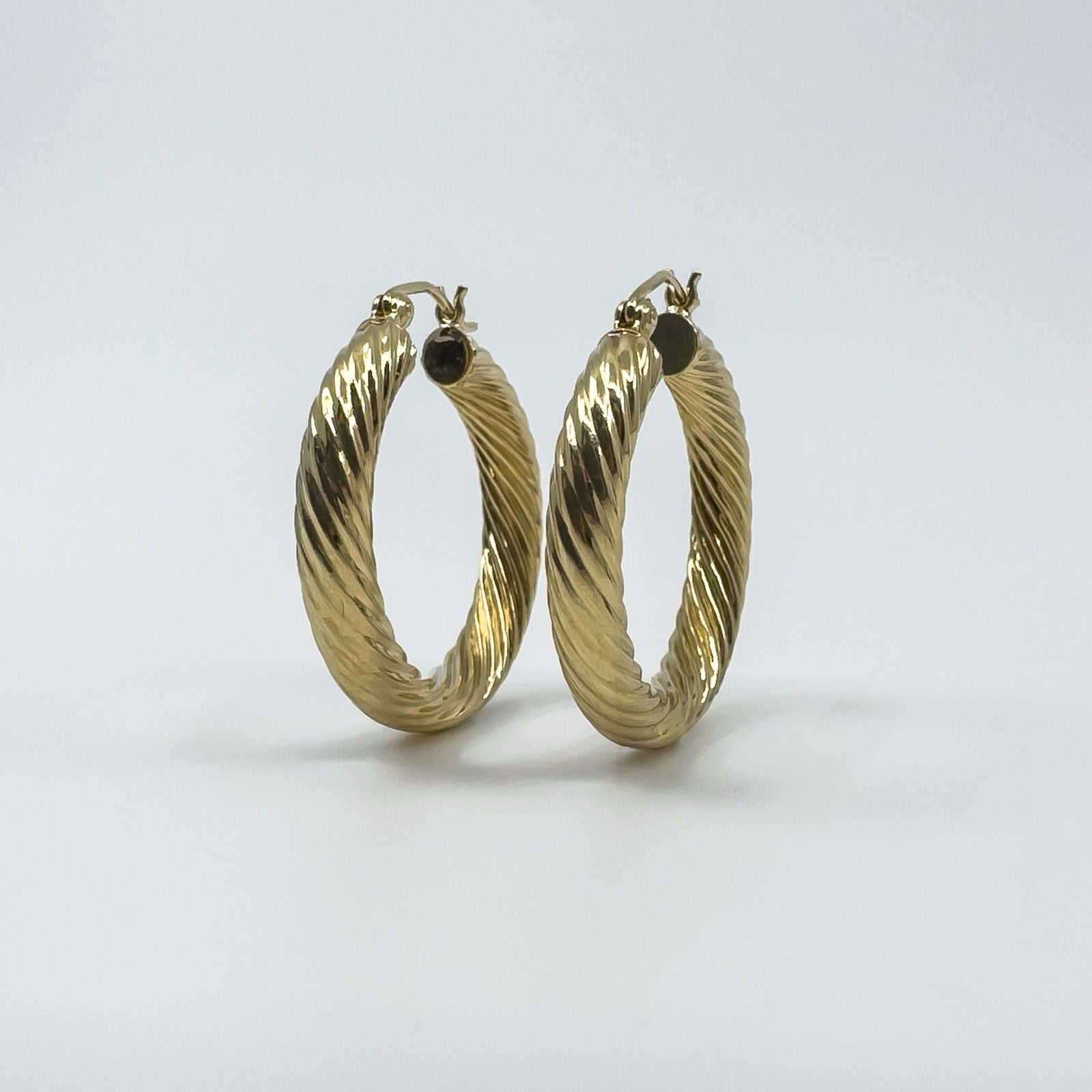 Large Vintage Chunky Twisted 9ct Gold Hoop Earrings 1991