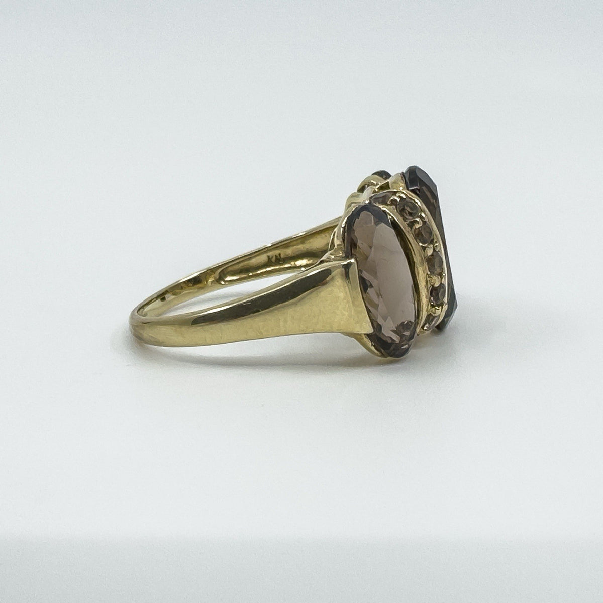 Huge Vintage 9ct Gold Chunky Smokey Quartz Trilogy Size T - U