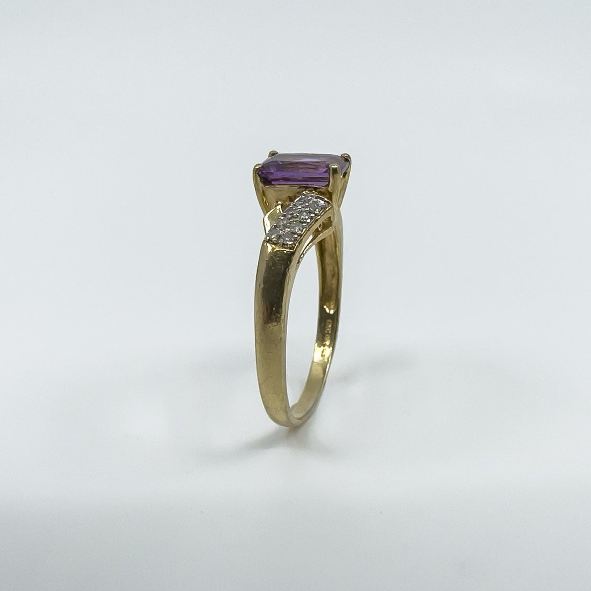 Vintage 9ct Gold 1.75ct Diamond & Amethyst Ring 375 Size R 2004