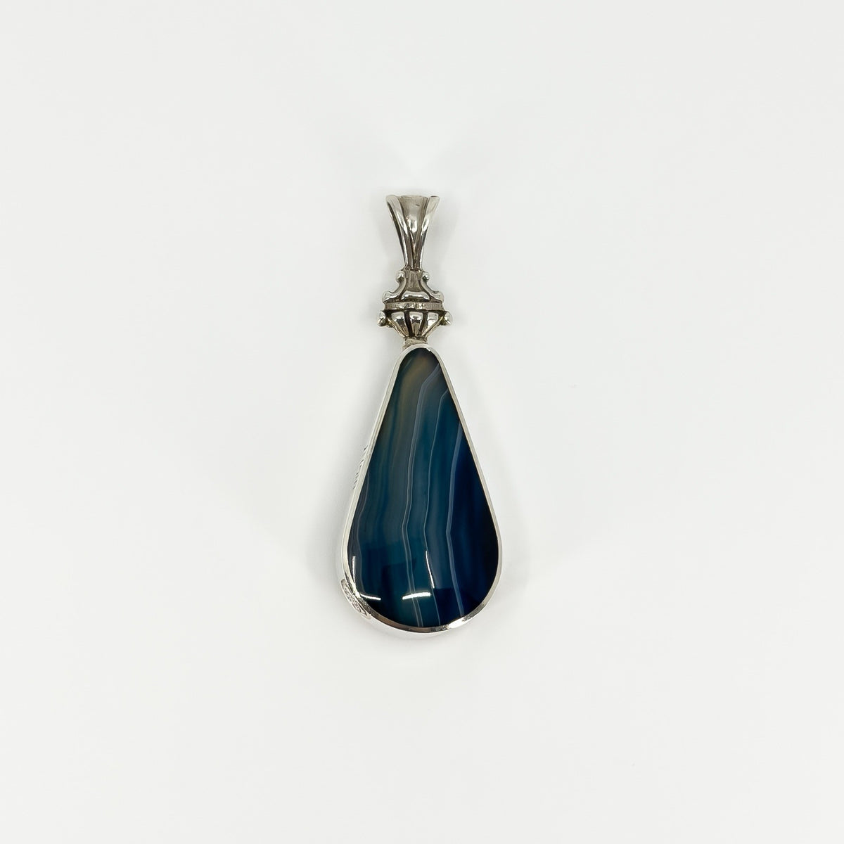 Large Chunky Vintage Blue & Brown Banded Agate Pendant 925 by David Scott Walker