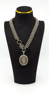 Large Antique Victorian Sterling Silver Reversible Locket & 18.5" Book Chain 925