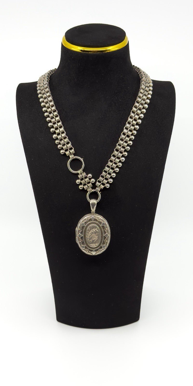 Large Antique Victorian Sterling Silver Reversible Locket & 18.5" Book Chain 925