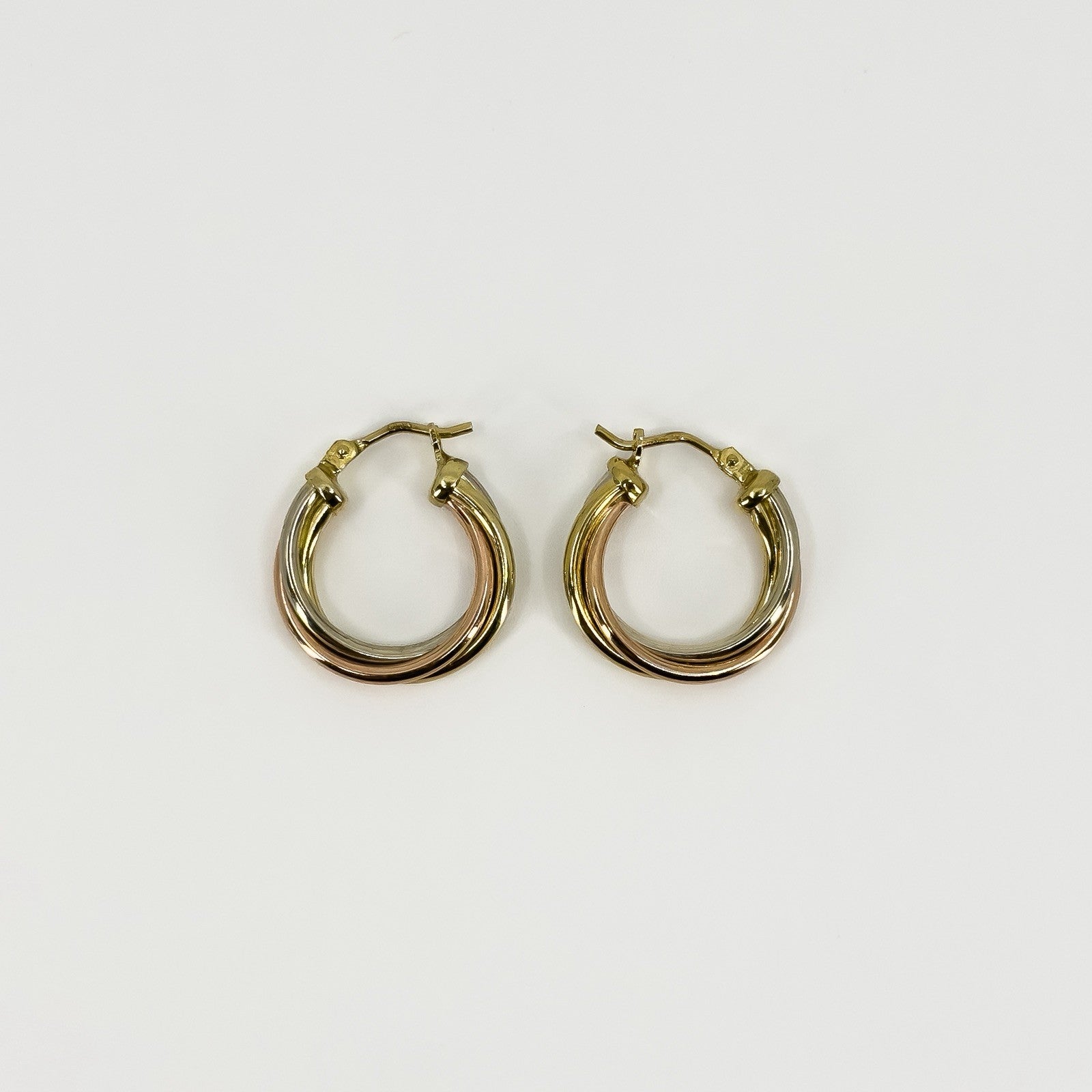 Vintage 9ct Gold Tri Coloured Twisted Hoop Earrings 375