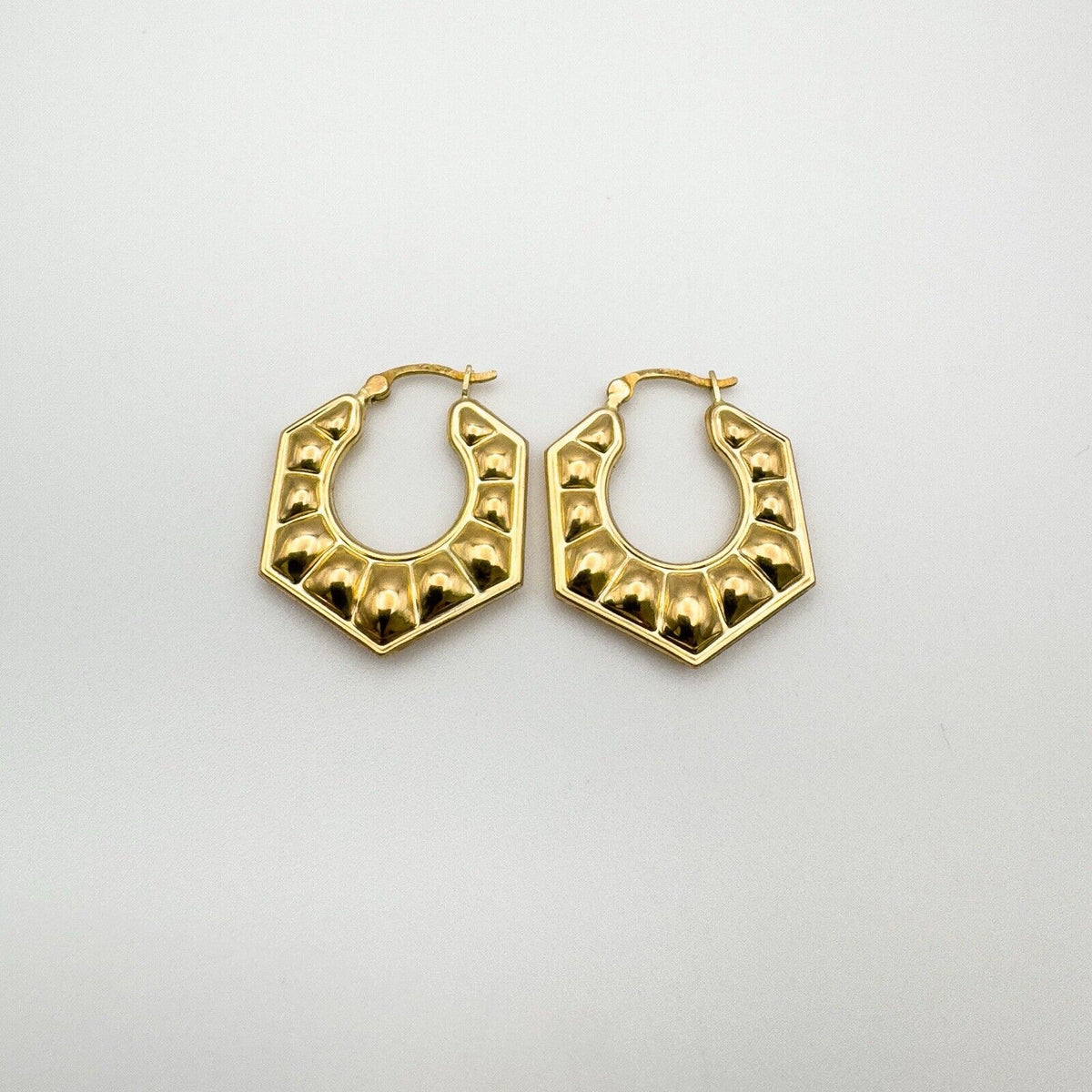 New & Unworn 9ct Gold Vintage Creole Hexagonal Chunky Hoop Earrings