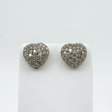 Vintage 9ct Pave Diamond Puffy Heart Stud Earrings 375
