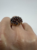 Large Vintage 9ct Gold Garnet Cocktail Cluster Ring Size L