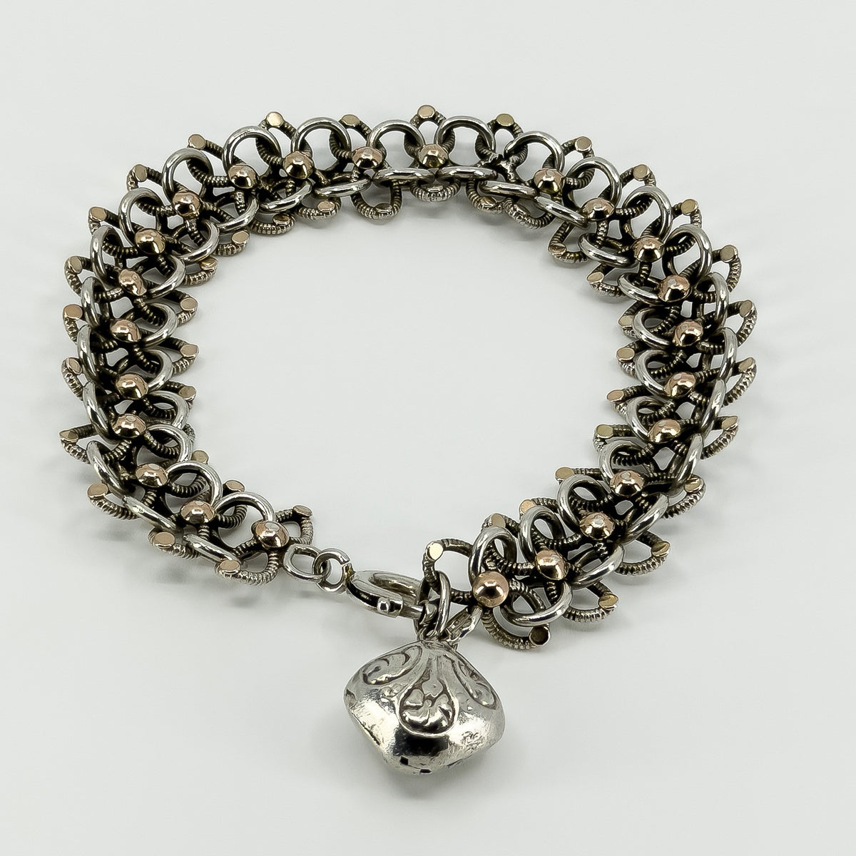 Antique Victorian Sterling Silver & Rose Gold Book Chain & Charm Bracelet 925