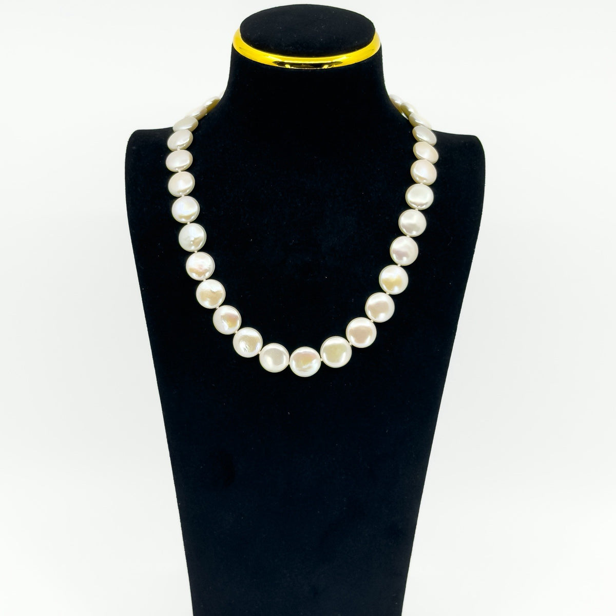 14ct Gold Cultured Freshwater Button / Disk Pearl 18” Necklace 585