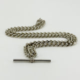 Vintage 1941 Sterling Silver 20" Albert Curb Chain & T-Bar Pendant 925