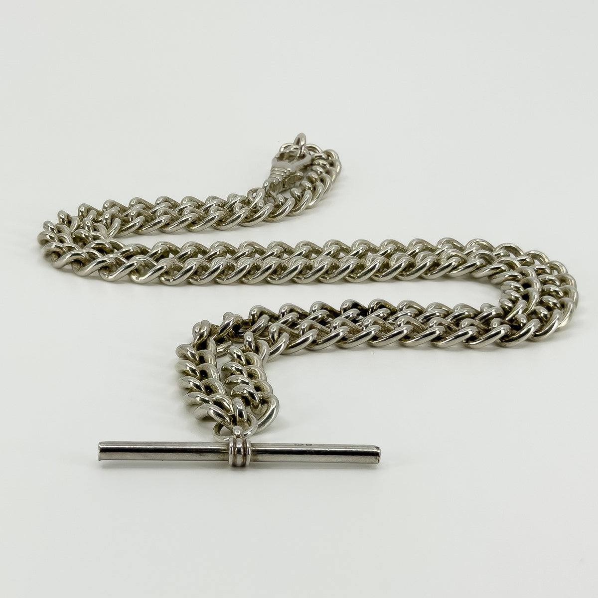 Vintage 1941 Sterling Silver 20" Albert Curb Chain & T-Bar Pendant 925