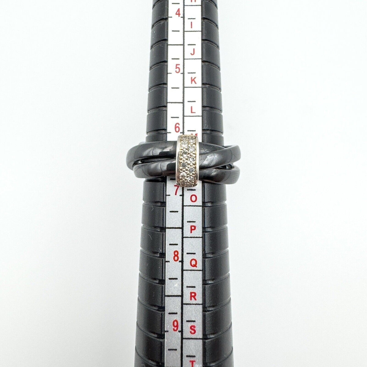 0.10ct Diamond Black Ceramic 3x Bands / Wedding Eternity Stacking Size L - M