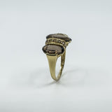 Huge Vintage 9ct Gold Chunky Smokey Quartz Trilogy Size T - U