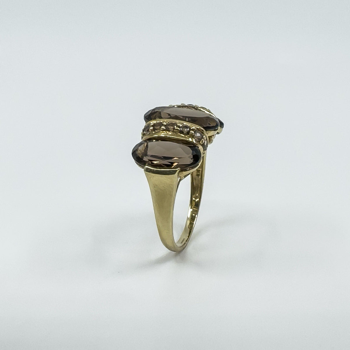 Huge Vintage 9ct Gold Chunky Smokey Quartz Trilogy Size T - U