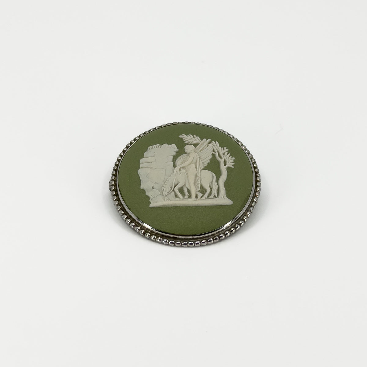Vintage Sterling Silver Wedgewood Green Jasper Ware Cameo Brooch 925