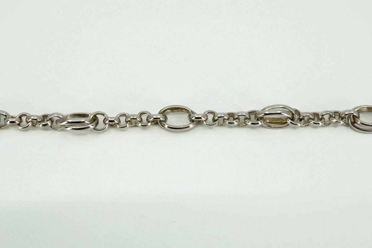 Vintage Sterling Silver Rolo & Oval Links Toggle Charm Bracelet 925
