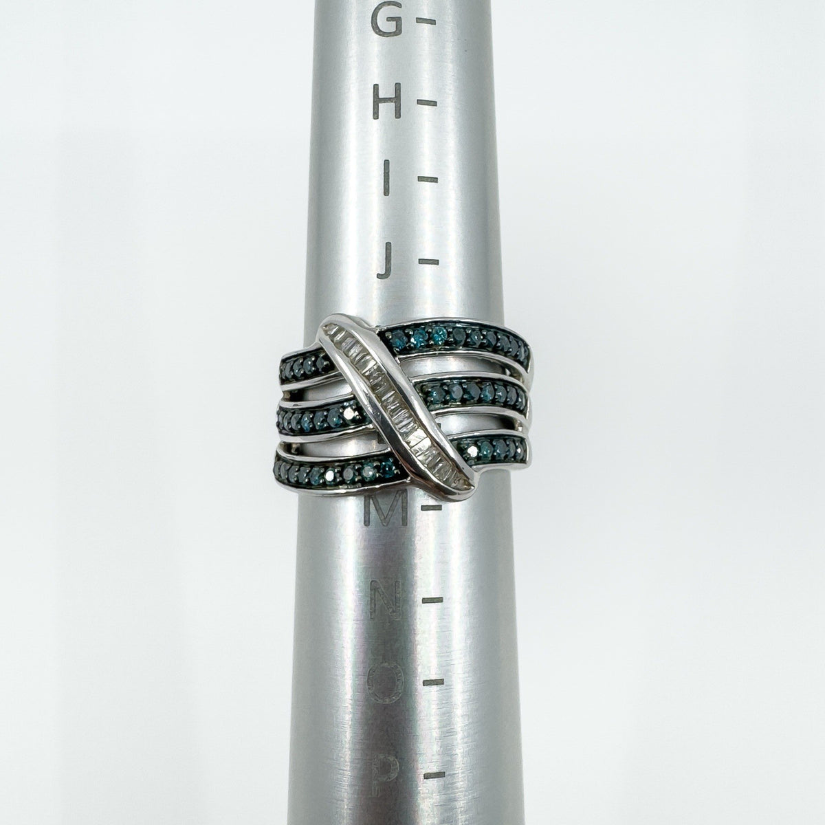Sterling Silver Blue & White Diamond Eternity Band Ring Size L