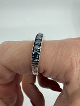 Sterling Silver 1ct Blue Diamond Half Eternity Band / Ring 925 Size R