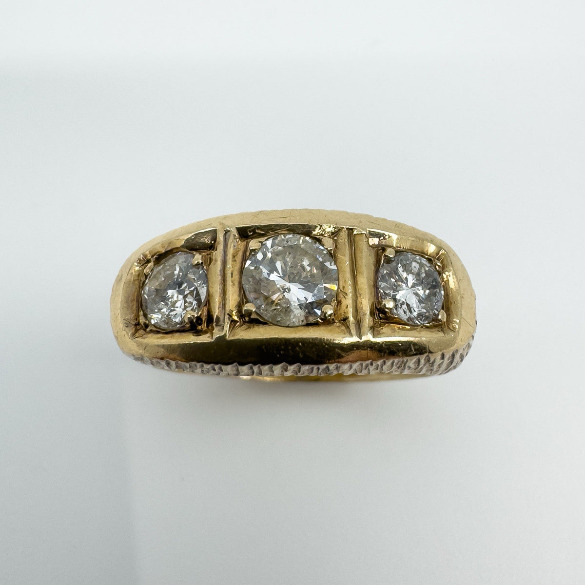 Chunky Vintage 9ct Gold 1.30ct Starburst Diamond Trilogy Ring Gypsy Band Size U