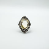 12ct Citrine & Diamond Navette Cocktail Ring in Sterling Silver 925 Size M - N