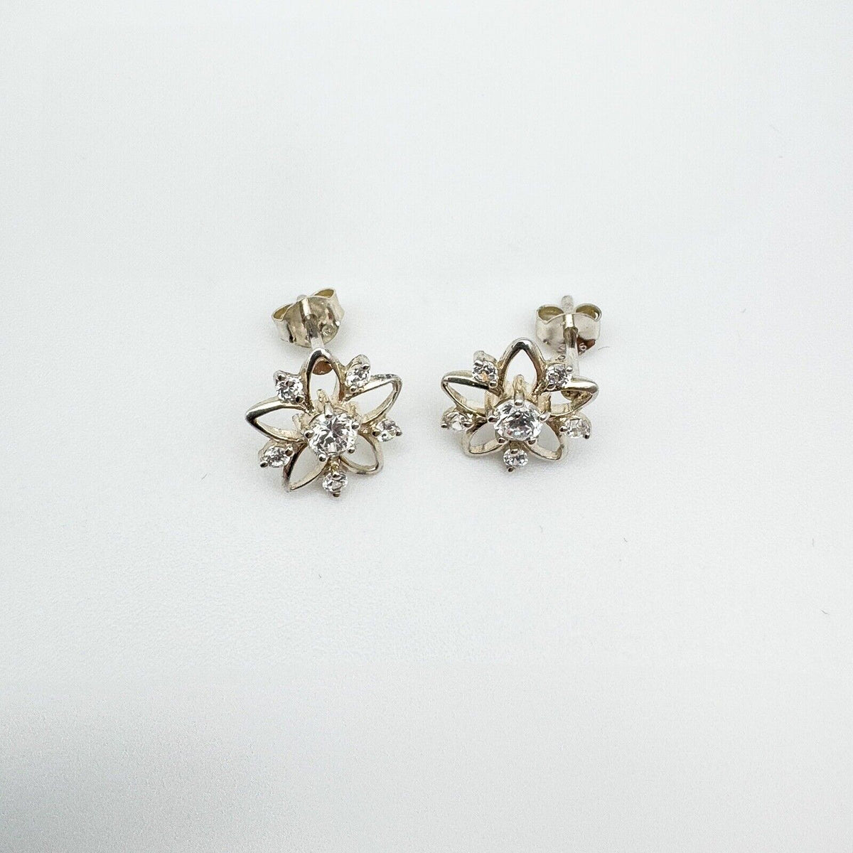 CZ Star Set Stud Earrings in Sterling Silver 925