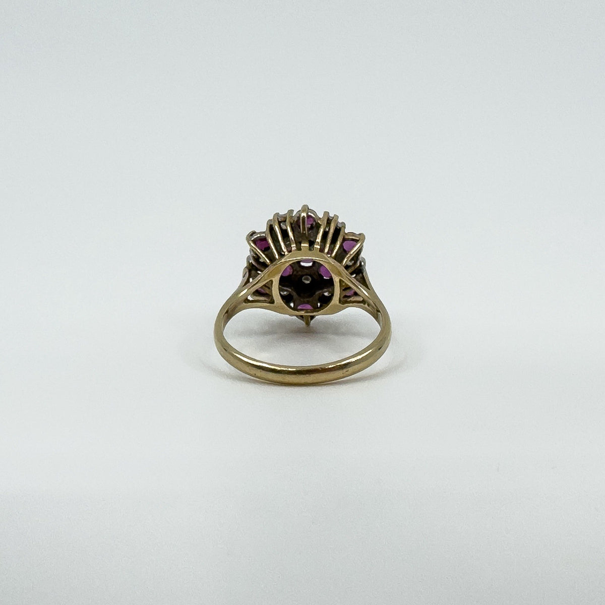Vintage 9ct Gold 0.81ct Ruby & Diamond Cluster Cocktail Ring 375 Size K