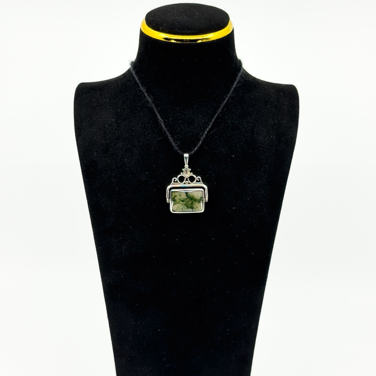Large Vintage Green Moss Agate & Black Onyx Fob 925 by David Scott Walker