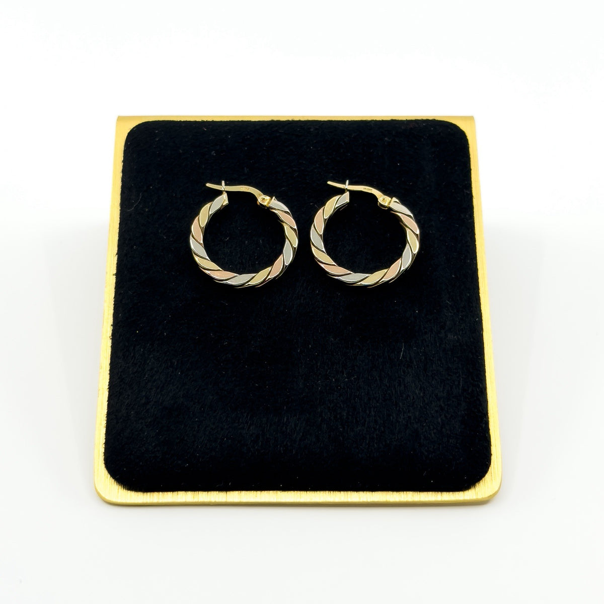 Chunky Vintage 9ct Gold Tri Coloured Twisted Hoop Earrings 375