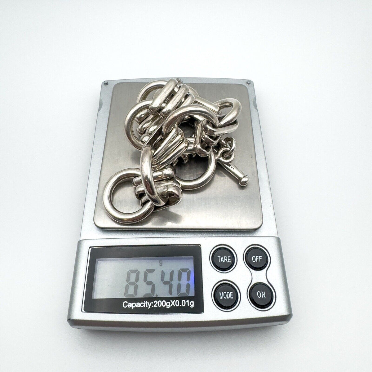 Wide Chunky Links & Hoops T-Bar Bracelet in Sterling Silver 925 Heavy 85g Unisex