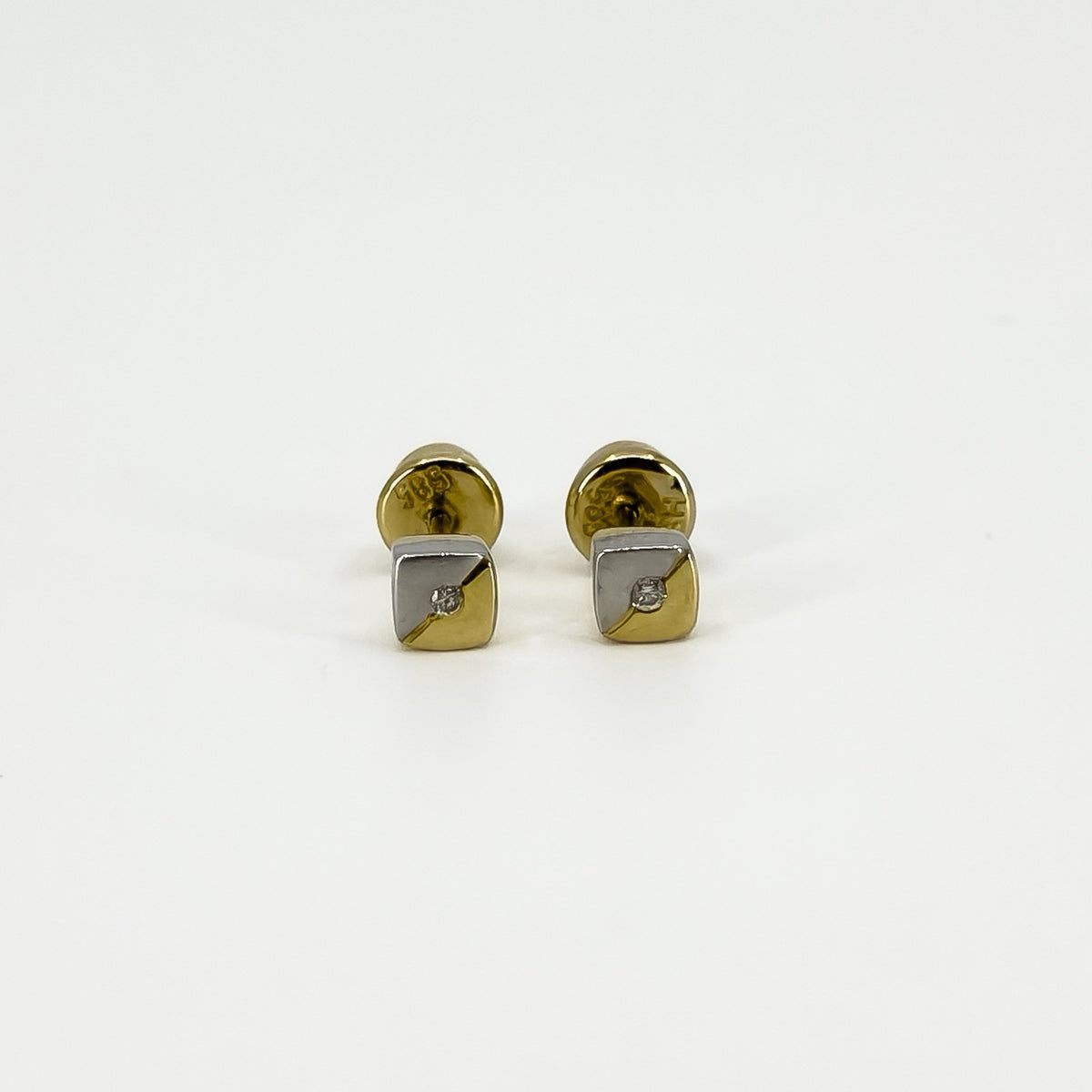 Small Chunky 14ct Gold Tiny Diamond Solitaire Square Stud Earrings 585