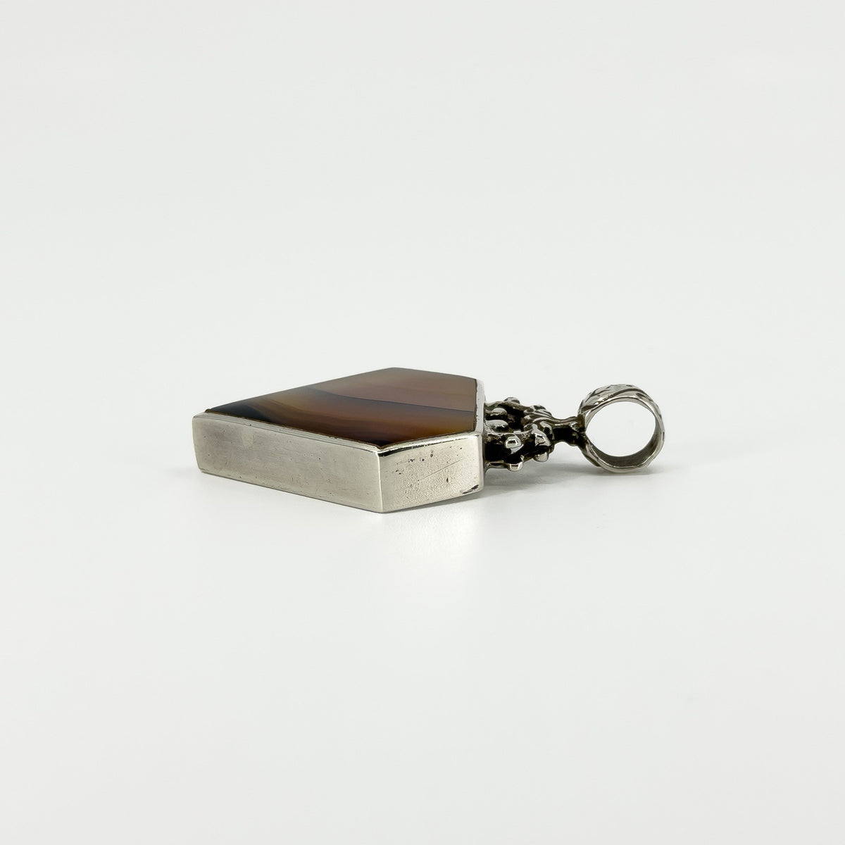 Large Chunky Vintage Brown Banded Agate Fob Pendant 925 by David Scott Walker