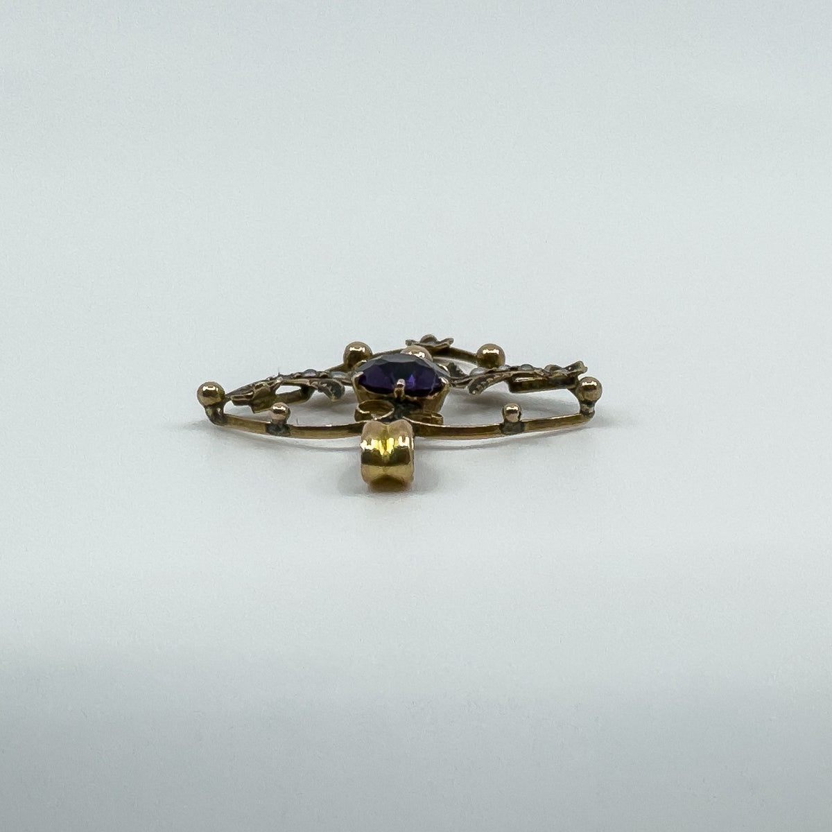 Vintage 9ct Gold 1ct Purple Amethyst & Pearl Lavalier Pendant Art Nouveau 375
