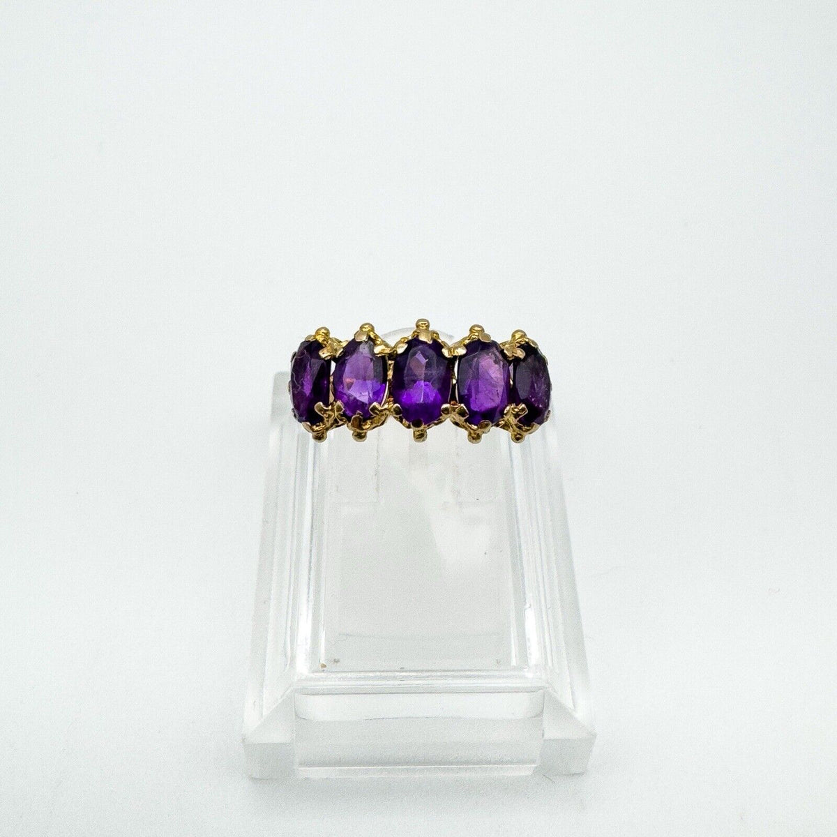 Vintage 9ct Gold 0.50ct Amethyst Half Hoop Band Ring Size L - M 3.7g 1972