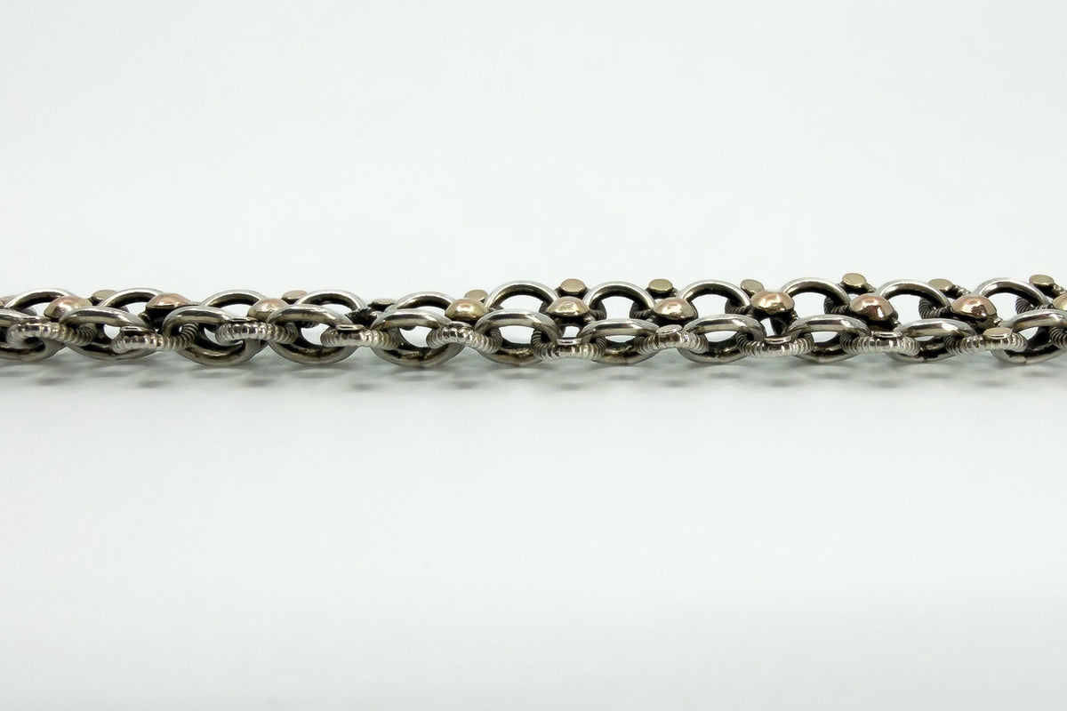Antique Victorian Sterling Silver & Rose Gold Book Chain & Charm Bracelet 925