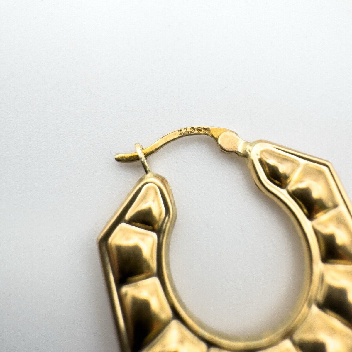 New & Unworn 9ct Gold Vintage Creole Hexagonal Chunky Hoop Earrings