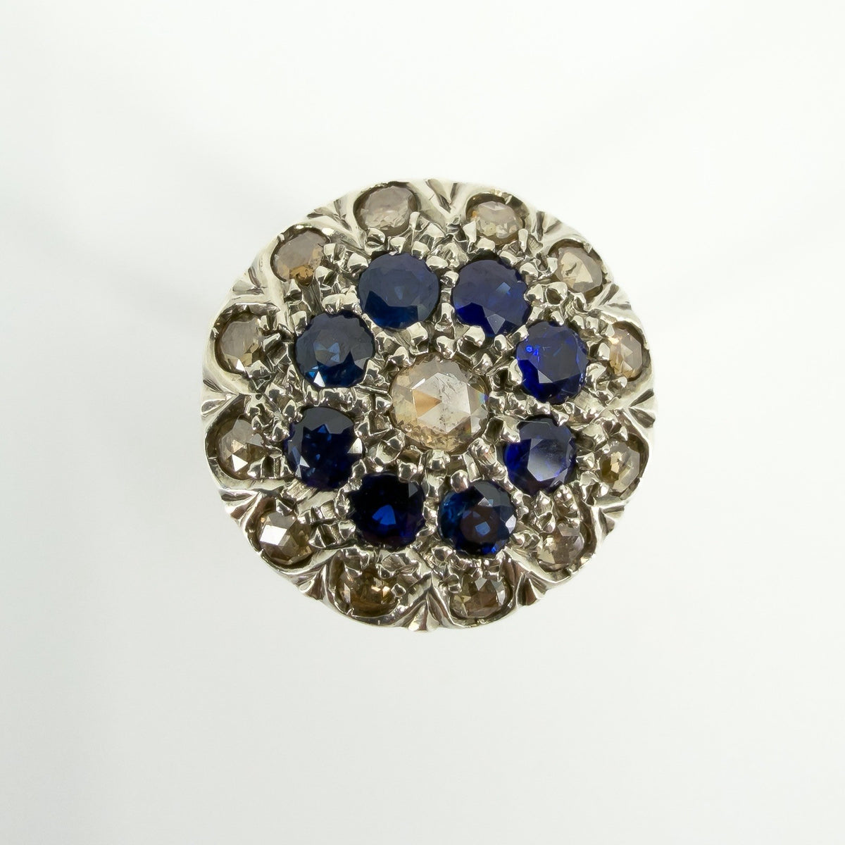 Antique Edwardian 14ct Gold Rose Cut Diamond & Sapphire Bombe Ring 585 Size O P
