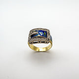 Unusual Vintage 18ct Gold Diamond & Floral Enamelled Buckle Ring Size M Heavy 6g