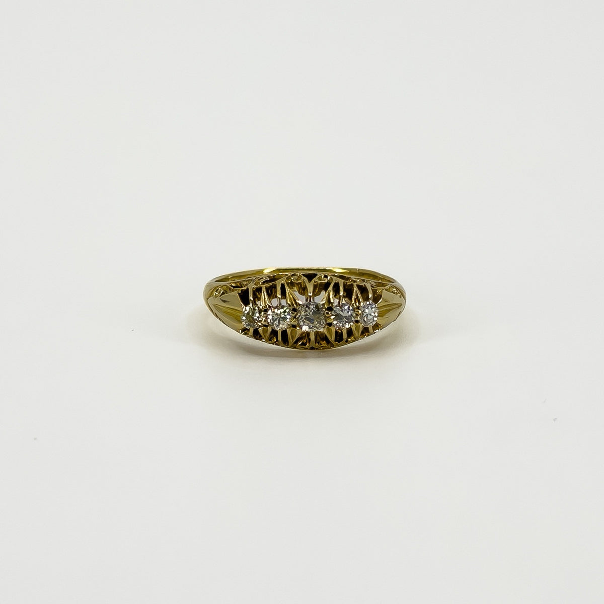 Antique 18ct Gold 0.32ct Diamond Boat Ring 750 Size N (Birm 1914)
