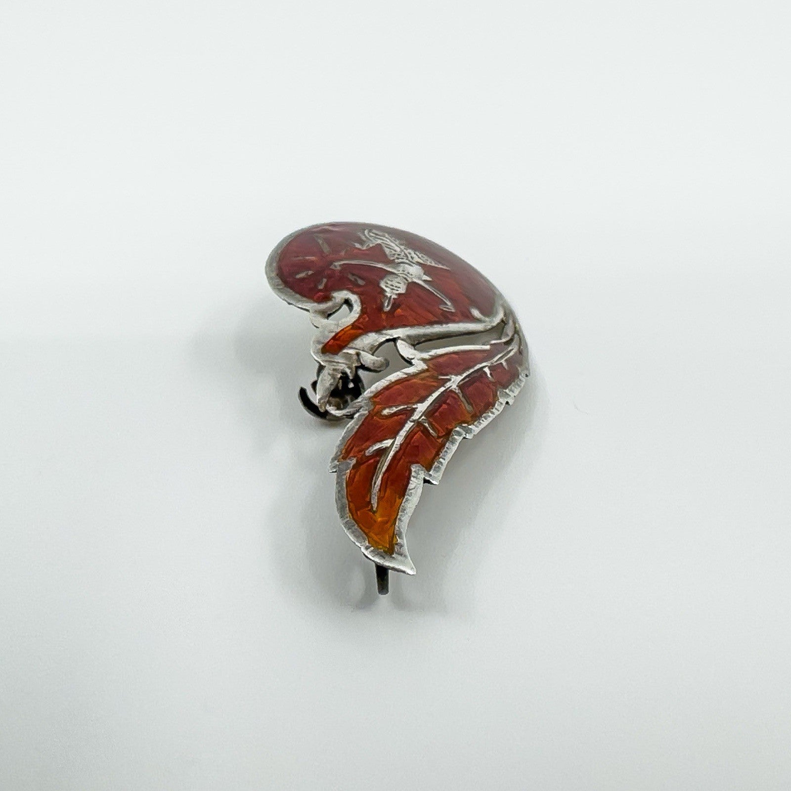 Vintage Siam Red Enamel Brooch in Sterling Silver 925 Goddess of Lightening