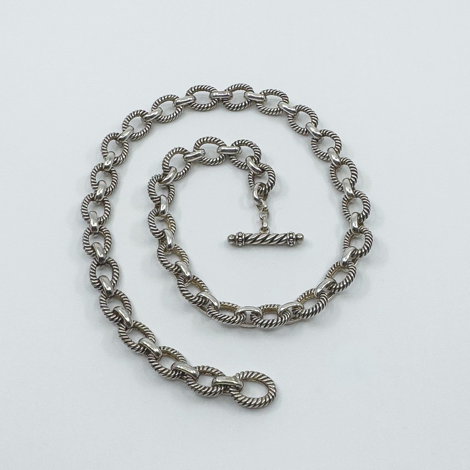 Vintage Sterling Silver Chunky 18.5” Fancy Link Chain & T-Bar Toggle 925 50g