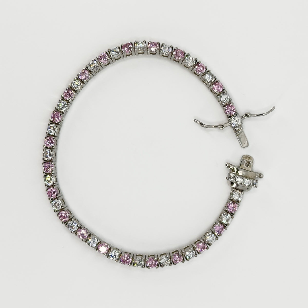 Sterling Silver 12ct Pink & White CZ Tennis 8 "Bracelet 925