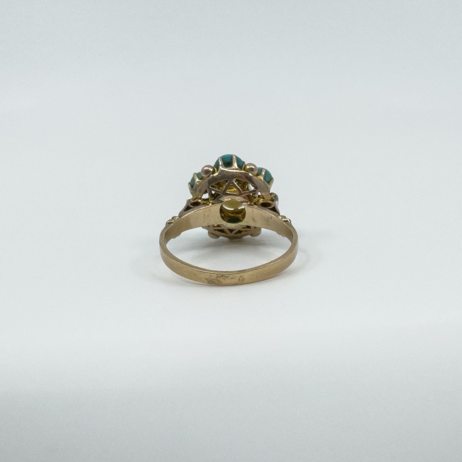 Antique 14ct Gold Pearl & Turquoise Ring Size L