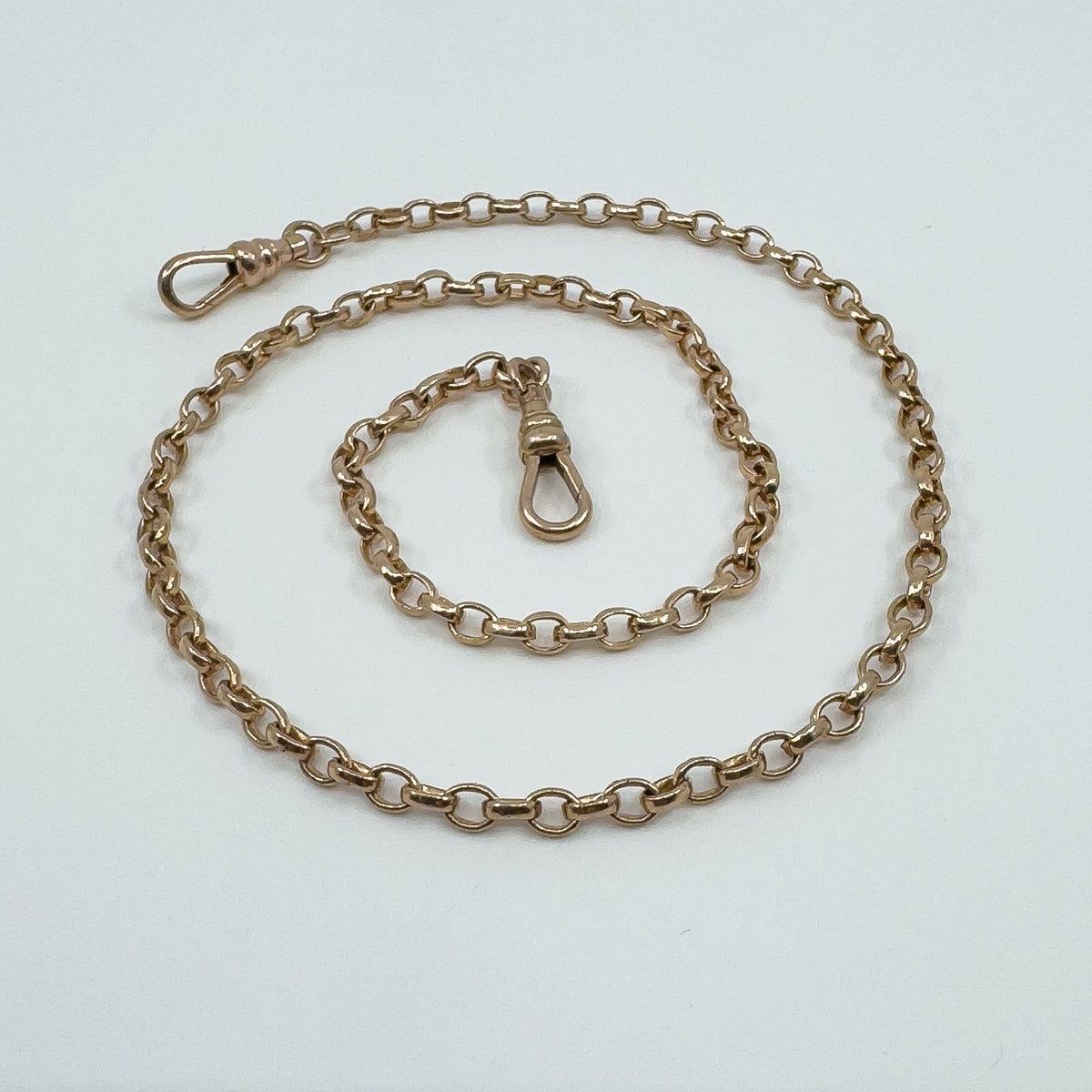 Vintage 9ct Rose Gold 15.8” Belcher / Rolo Chain Necklace 2x Dog Clips 375 10.5g