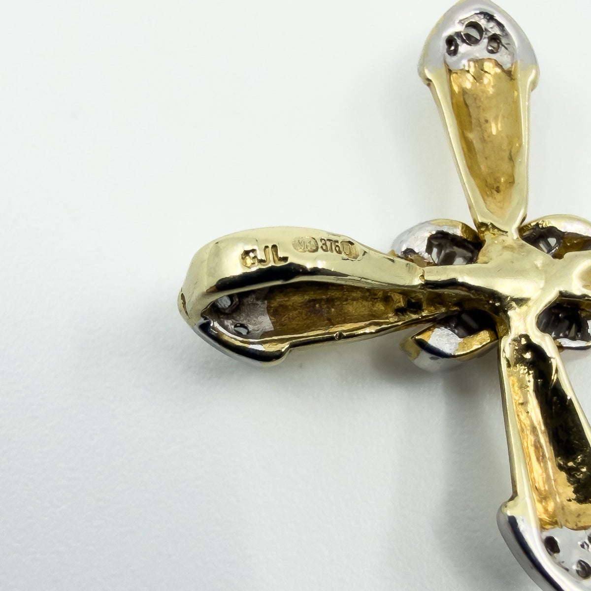 Vintage 9ct Gold Diamond Christian Cross Pendant 375