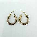 Vintage 9ct Gold Tri Coloured Twisted Hoop Earrings 375